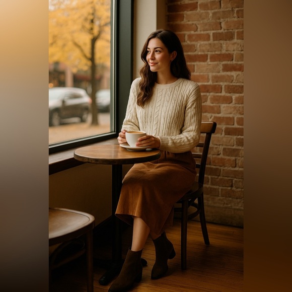 Vintage Camel Brown Suede Chic Maxi Skirt Elastic Waist Boho Casual Hippie S / M - Picture 7 of 13